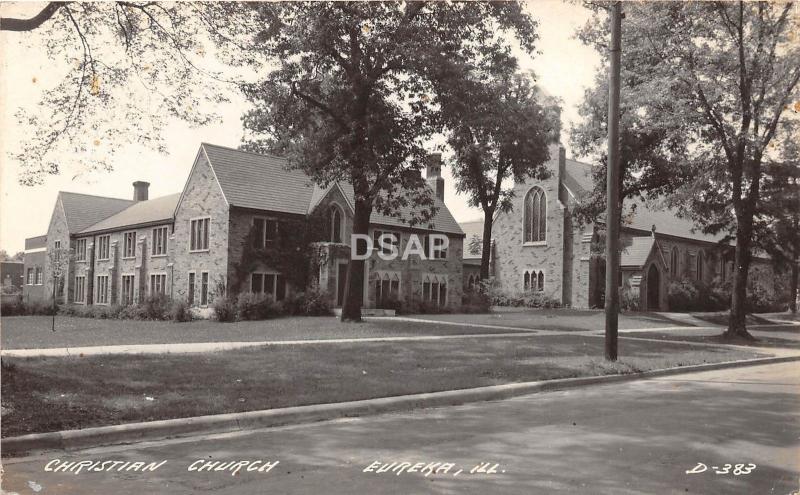 A83/ Eureka Illinois Il Real Photo RPPC Postcard c1930s Christian Church