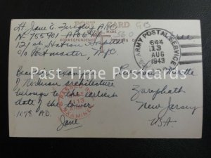 1943 Postmark Stamp U S Army Postal Service APO 644 PASSED by EXAMINER base 1113