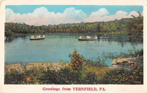 Vernfield Pennsylvania Greetings From boaters on lake antique pc Z16862