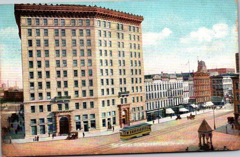 Michigan Detroit Trolley At Hotel Pontchartrain 1908