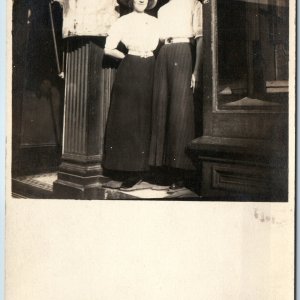 c1910s Cute Women Outdoors RPPC Downtown Store Stoop Citizens Sign Photo PC A212