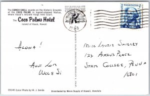 VINTAGE POSTCARD THE COCO PALMS HOTEL ADV LOCATED AT KAUAI HAWAII POSTED 1968