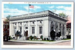 Henderson North Carolina NC Postcard United States Post Office Building Exterior