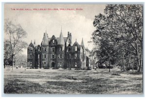 c1950 The Musical Hall Front View Ground Ladies Wellesley College MA Postcard