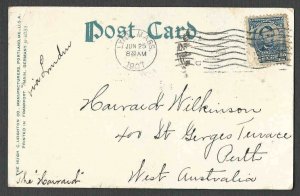 DATED 1907 PPC LYNN MA SUNFAUG LAKE TO PERTH AUSTRALIA W/5c LINCOLN