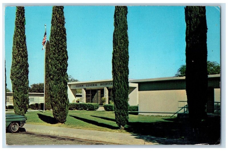 c1950's Glenn General Hospital Flag Pole Entrance Willows California CA Postcard