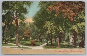 Waterloo Iowa~Washington Park~Pavilion In Distance~Pathways~Vintage Postcard