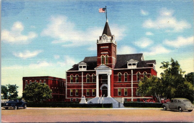 Luna County Court House Deming New Mexico NM Linen Postcard Curteich VTG Old Car 