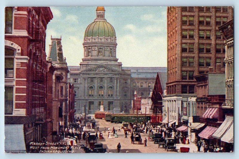 Indianapolis Indiana Postcard Market Street West Monument Place Aerial View 1910