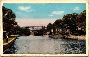 Footbridge Causeway Lake Quinsigamond Worcester MA Massachusetts WB Postcard PM 