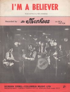 I'm A Believer The Monkees Rare UK First Edition Sheet Music