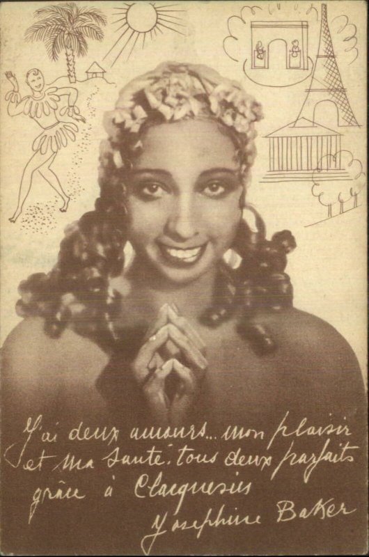 Black Americana Beautiful Josephine Baker CLACQUESIN Advertising Postcard