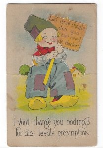 Vintage Comic Doctor Postcard, Young Boy Holding Sign, POP OUT
