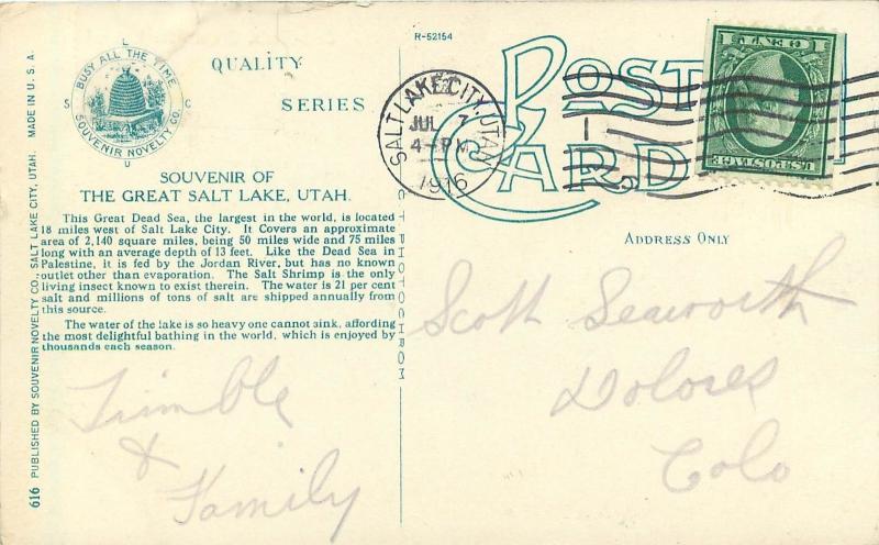 c1907 Postcard Harvesting Salt from Salt Beds, Great Salt Lake UT, RR Car Posted