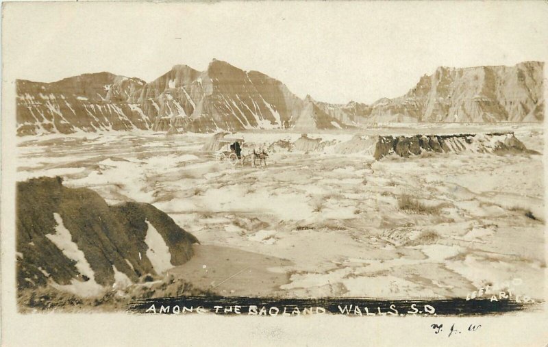 Postcard RPPC C-1910 South Dakota Badlands Horse buggy wagon 23-13347