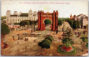 1910's Triumphal Arch And Palace Of Justice Barcelona Spain Posted Postcard