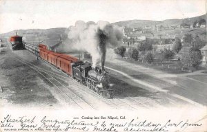 San Miguel California Birds Eye View Train Engine Postcard AA17616