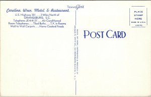 Vtg 1950s Carolina Wren Motel Restaurant Orangeburg South Carolina SC Postcard