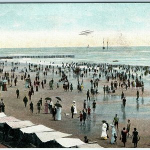 1909 Atlantic City, NJ Beach Steel Pier Litho Photo Postcard Sailboat People A35