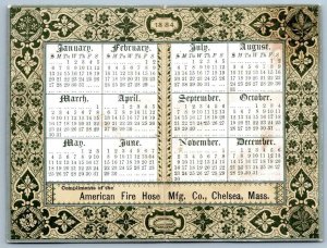 1884 CALENDAR AMERICAN FIRE HOSE MFG CO CHELSEA MASS VICTORIAN TRADE CARD FOLDER