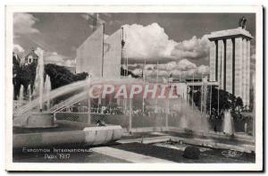 Old Postcard Paris International Exhibition in 1937 and ponds Trocadero Garde...