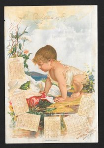 VICTORIAN TRADE CARD Demorest's Magazine Two Frogs Calendar 1890