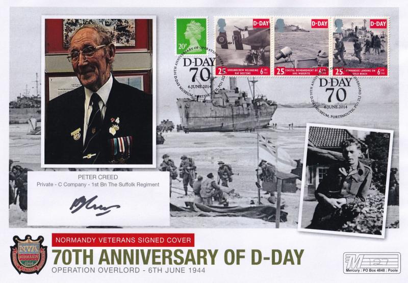 Peter Creed Gloucestershire Suffolk Regiment Hand Signed WW2 D-Day FDC