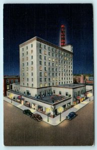 ALBUQUERQUE, NM New Mexico ~HOTEL HILTON at Night ~1945 Linen Roadside Postcard
