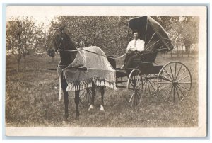 c1910's Horse And Buggy Larsen Wisconsin WI RPPC Photo Posted Antique Postcard