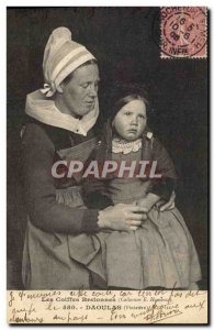 Postcard Old Women Children Folklore Daoulas