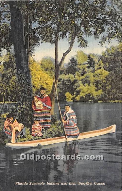 Florida Seminole Indians and their Dug Out Canoe Ocklawaha River at Silver Sp...