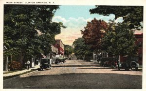 Vintage Postcard Main Street Cars Residence Houses Clifton Springs New York NY