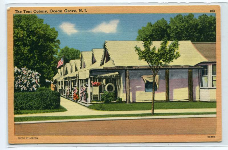 The Tent Colony Summer Camp Ocean Grove New Jersey linen postcard