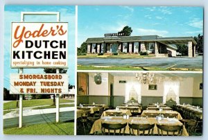 Abbeville South Carolina Postcard Yoder's Dutch Kitchen Restaurant c1960 Signage