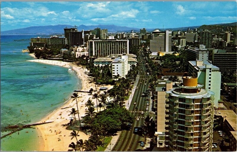 Aerial View Kalakaua Avenue, Waikiki Beach HI Vintage Postcard H48 