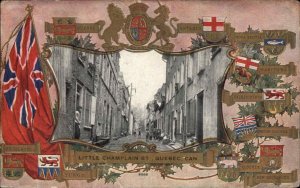 Quebec City Quebec Little Champlain Street Canadian Flags c1910 Postcard