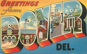 Delaware Dover Large Letters 1940s Del Mar News Tichnor Postcard 22-1173