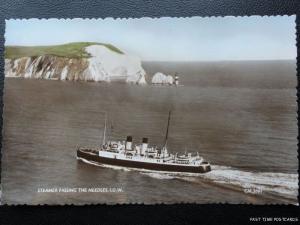 Isle of Wight FERRY Steamer Passing The Needles - Old RP Postcard by T & C