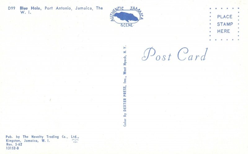 Vintage Postcard Blue Hole Port Antonio Jamaica The Novelty Trading Co. Pub. 