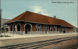 LANSING MI Union Depot Train Station SH Knox & Co c1910 Postcard