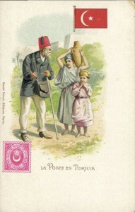 turkey, La Poste en Turquie, Turkish Postman, Flag (1899) Kunzli Postcard