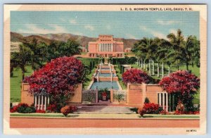 MORMON TEMPLE LAIE OAHU TERRITORY OF HAWAII VINTAGE LINEN POSTCARD PRE-STATEHOOD