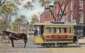 First Horse Streetcar Trolley Manchester New Hampshire 1910c postcard