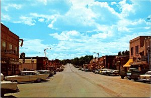 Postcard 40s 50s Automobiles Business Section of Gillette, Wyoming