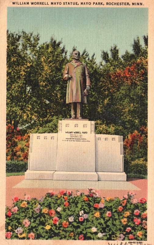 Vintage Postcard 1939 William Worrell Mayo Statue Mayo Park Rochester Minnesota