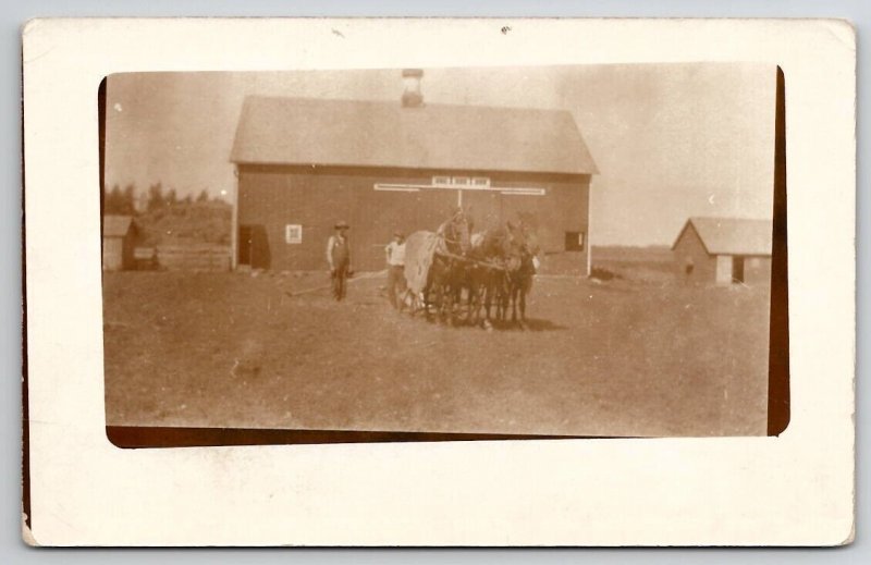 RPPC Horse Team Farmers Men And Barn c1910 Real Photo Postcard S22