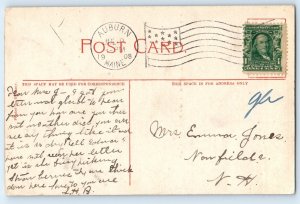 1908 Auburn Maine Vintage Postcard Fishing On Lake Mountain Trees River Exterior
