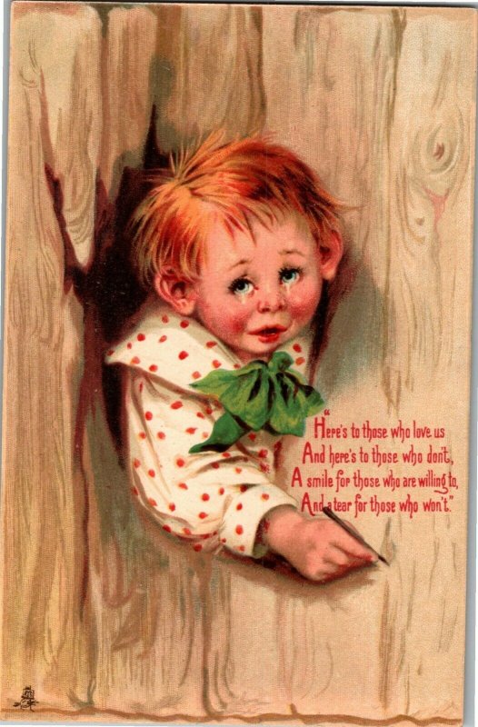 Tucks Valentine 101 Crying Boy Those Who Love Us Brundage Vintage Postcard E73