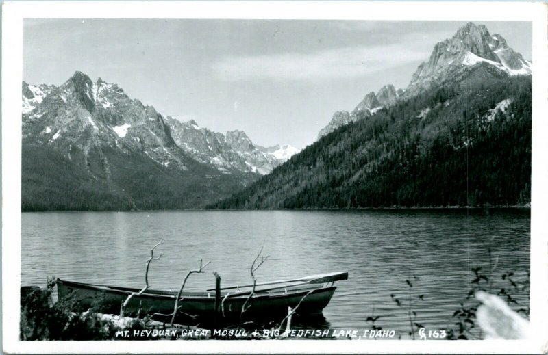 Vtg 1940s RPPC Idaho ID Big Redfish Lake Mt Heyburn Great Mogul UNP Unused