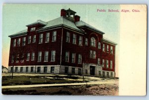1910 Alger Ohio OH Vintage Postcard Public School Exterior Building Unposted